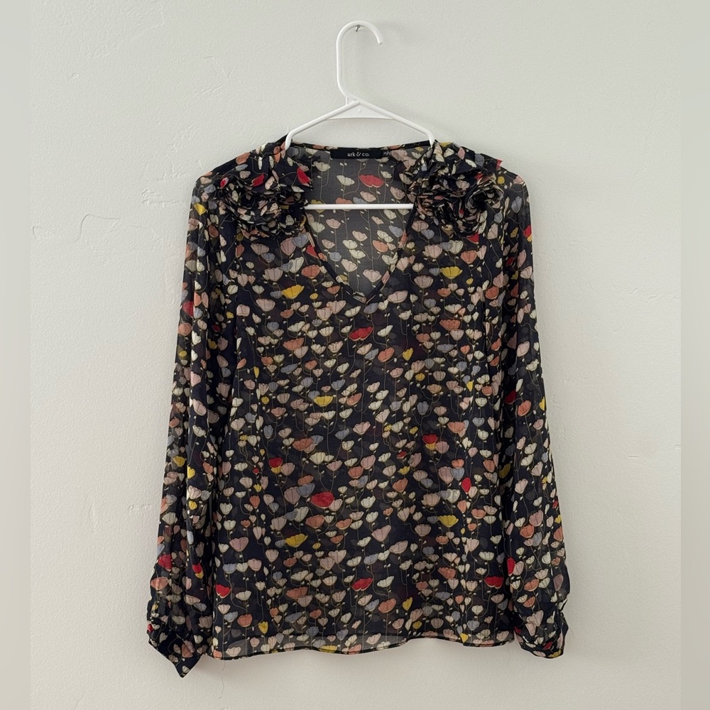 Ark & Co. Black Leaf Pattern Blouse